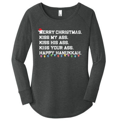 Merry Christmas Kiss My Ass His Ass Your Ass Happy Hanukkah Women's Perfect Tri Tunic Long Sleeve Shirt