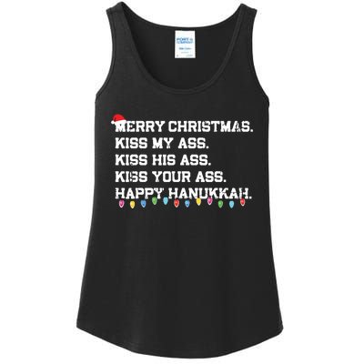 Merry Christmas Kiss My Ass His Ass Your Ass Happy Hanukkah Ladies Essential Tank