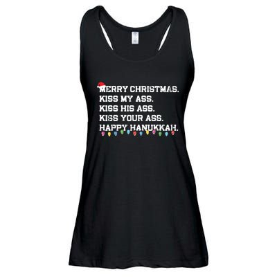 Merry Christmas Kiss My Ass His Ass Your Ass Happy Hanukkah Ladies Essential Flowy Tank