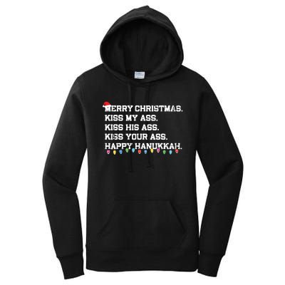 Merry Christmas Kiss My Ass His Ass Your Ass Happy Hanukkah Women's Pullover Hoodie