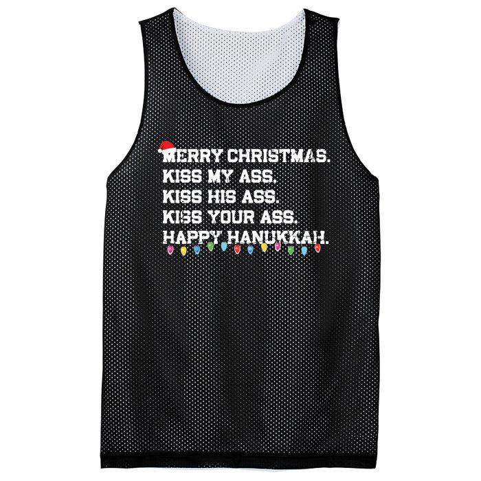 Merry Christmas Kiss My Ass His Ass Your Ass Happy Hanukkah Mesh Reversible Basketball Jersey Tank