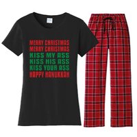 Merry Christmas Kiss My Ass Funny Hanukkah Women's Flannel Pajama Set