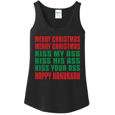 Merry Christmas Kiss My Ass Funny Hanukkah Ladies Essential Tank