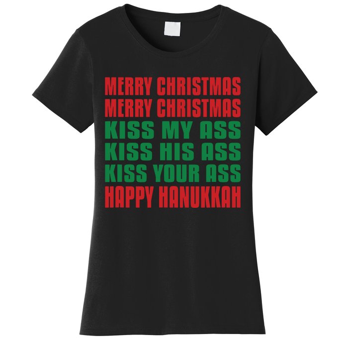 Merry Christmas Kiss My Ass Funny Hanukkah Women's T-Shirt