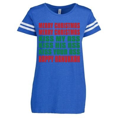 Merry Christmas Kiss My Ass Funny Hanukkah Enza Ladies Jersey Football T-Shirt