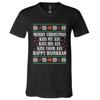 Merry Christmas K.iss My Ass His Ass Your Ass Happy Hanukkah V-Neck T-Shirt