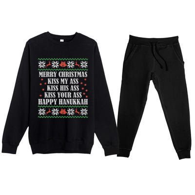 Merry Christmas K.iss My Ass His Ass Your Ass Happy Hanukkah Premium Crewneck Sweatsuit Set