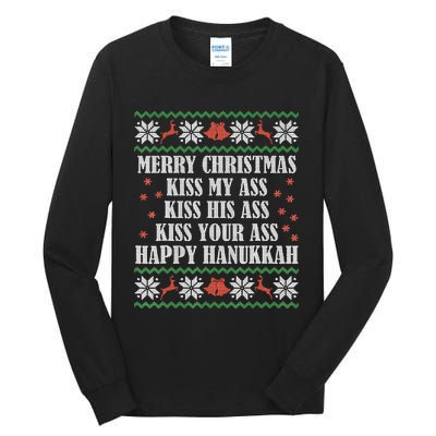 Merry Christmas K.iss My Ass His Ass Your Ass Happy Hanukkah Tall Long Sleeve T-Shirt