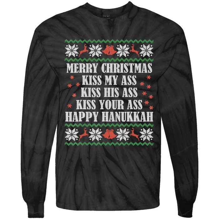 Merry Christmas K.iss My Ass His Ass Your Ass Happy Hanukkah Tie-Dye Long Sleeve Shirt