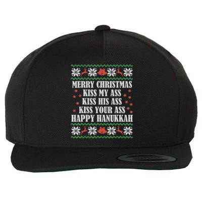 Merry Christmas K.iss My Ass His Ass Your Ass Happy Hanukkah Wool Snapback Cap