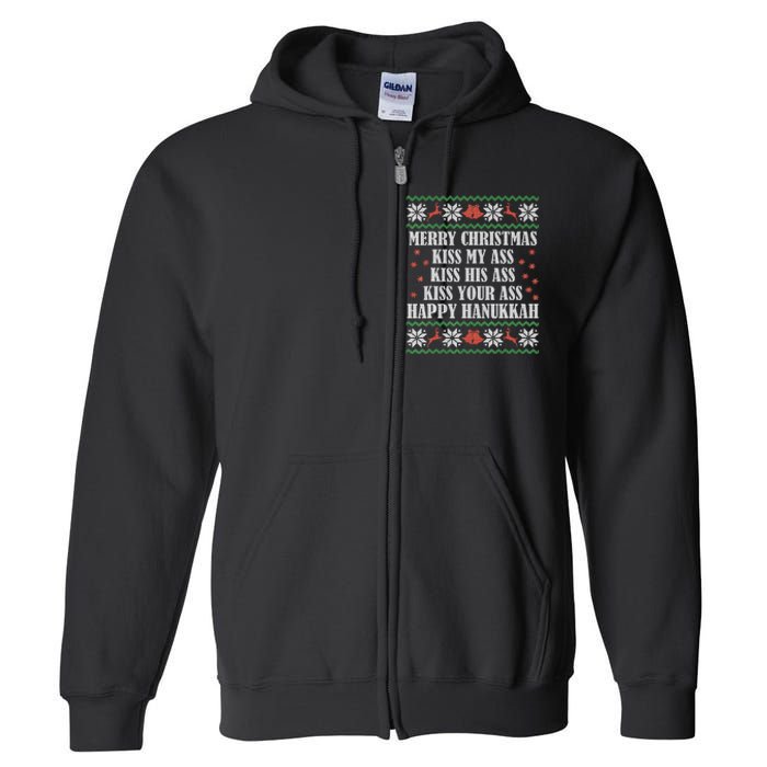 Merry Christmas K.iss My Ass His Ass Your Ass Happy Hanukkah Full Zip Hoodie