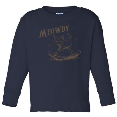 Meowdy Cute Kitten Cat Country Western Vintage Toddler Long Sleeve Shirt