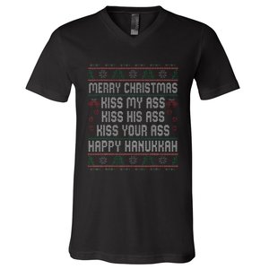 Merry Christmas Kis.s My Ass His Ass Your Ass  V-Neck T-Shirt