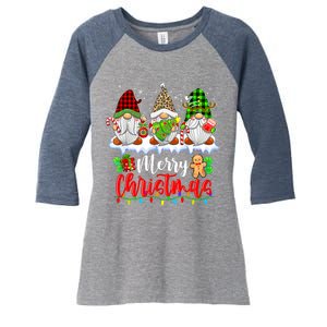 Merry Christmas Light Family Cute Gnome Xmas Matching Gift Women's Tri-Blend 3/4-Sleeve Raglan Shirt