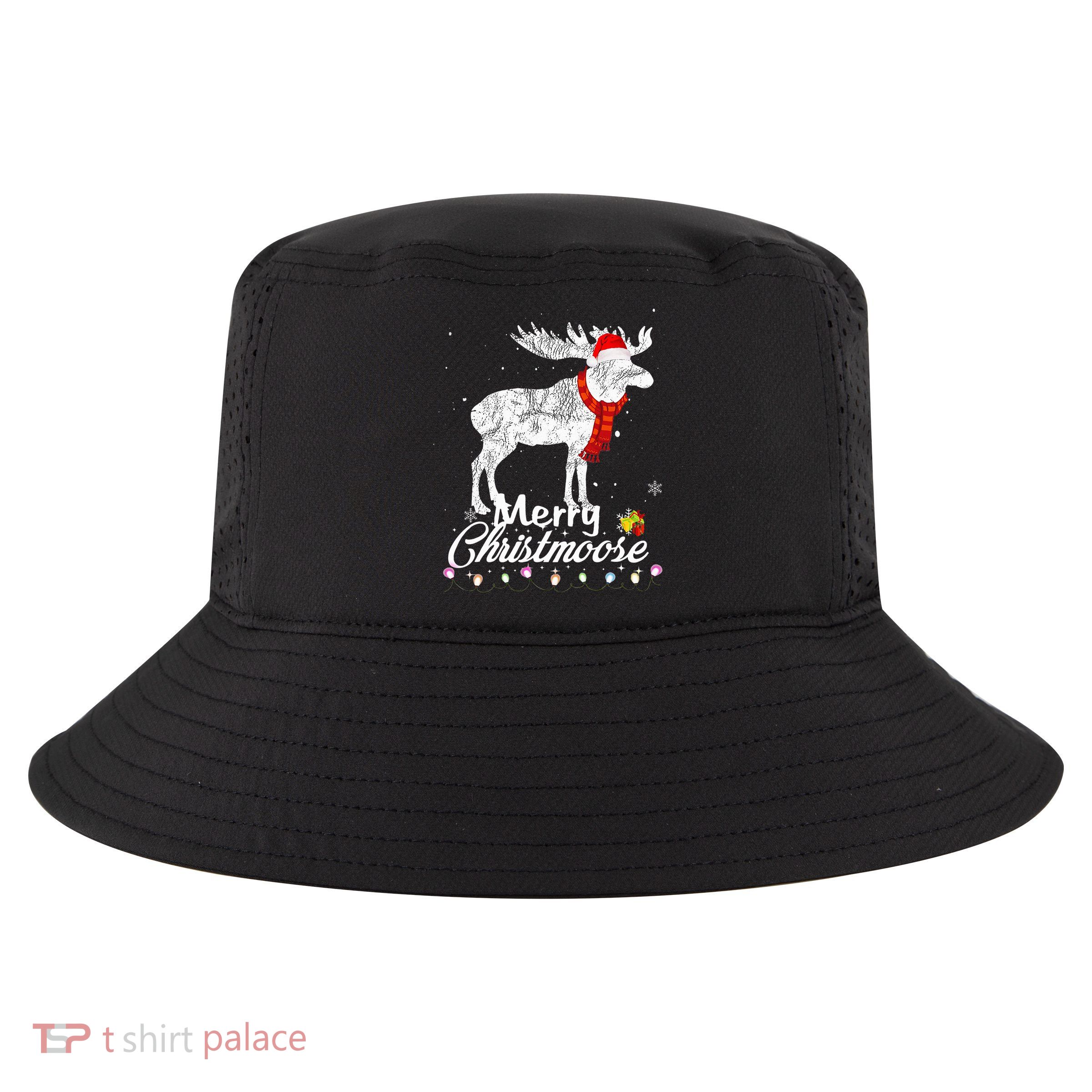 Merry Christmoose Lights Santa Hat Funny Christmas Moose  Cool Comfort Performance Bucket Hat