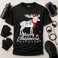 Merry Christmoose Lights Santa Hat Funny Christmas Moose  Cooling Performance Crew T-Shirt
