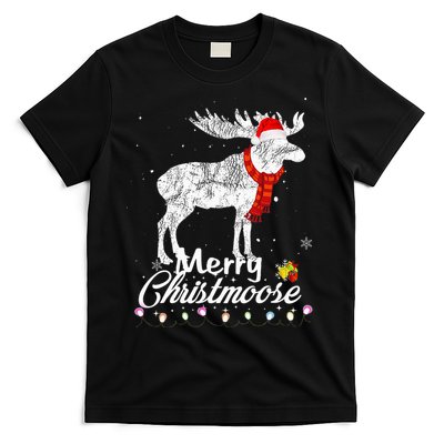 Merry Christmoose Lights Santa Hat Funny Christmas Moose  T-Shirt