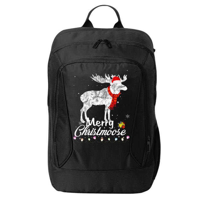 Merry Christmoose Lights Santa Hat Funny Christmas Moose  City Backpack