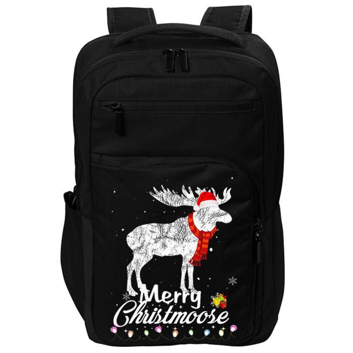 Merry Christmoose Lights Santa Hat Funny Christmas Moose  Impact Tech Backpack