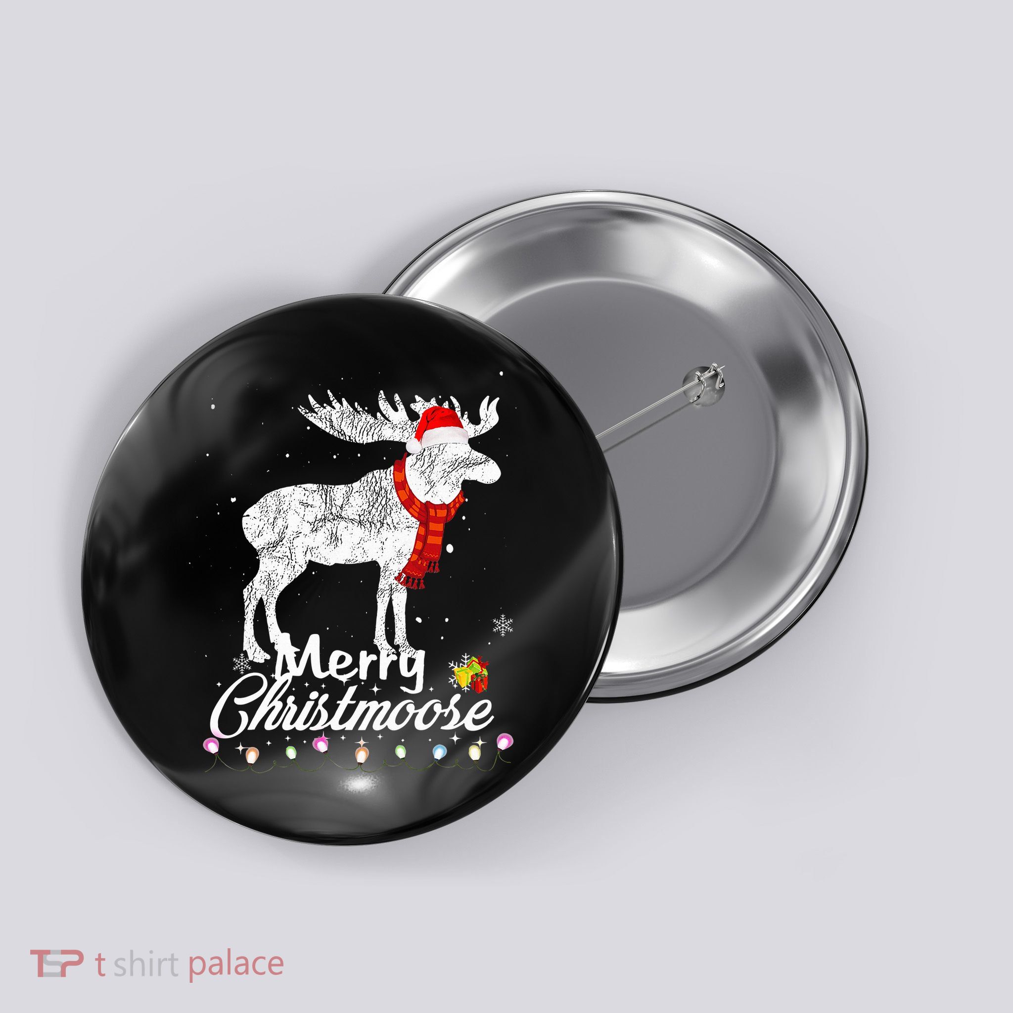 Merry Christmoose Lights Santa Hat Funny Christmas Moose  Button