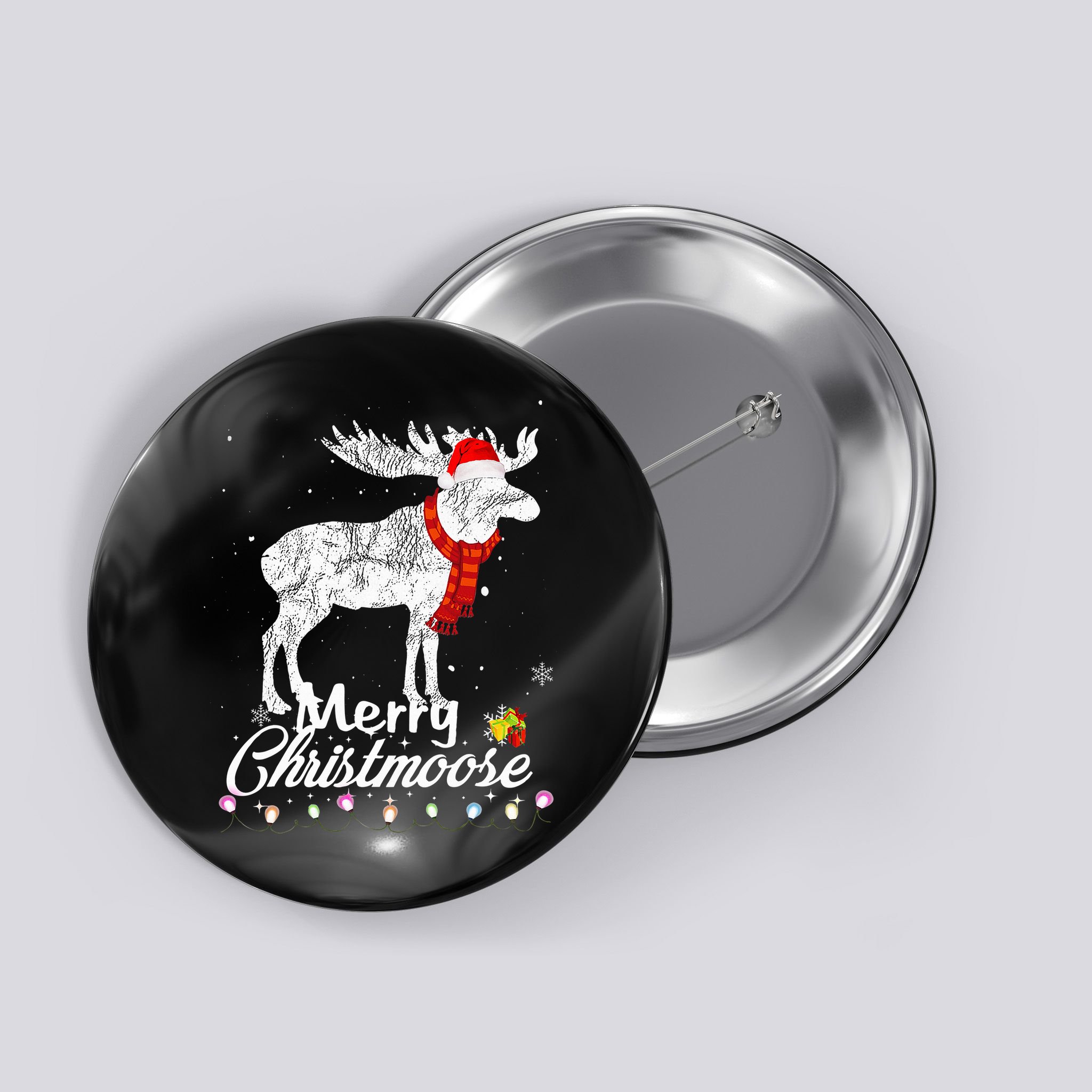 Merry Christmoose Lights Santa Hat Funny Christmas Moose  Button