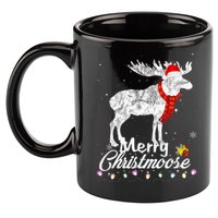 Merry Christmoose Lights Santa Hat Funny Christmas Moose  11oz C Handle Ceramic Mug