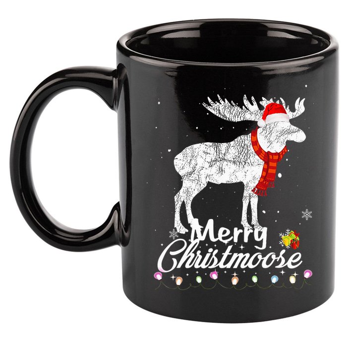 Merry Christmoose Lights Santa Hat Funny Christmas Moose  11oz C Handle Ceramic Mug