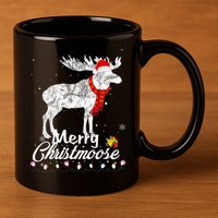 Merry Christmoose Lights Santa Hat Funny Christmas Moose  11oz C Handle Ceramic Mug