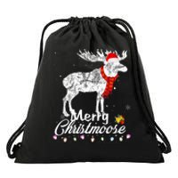 Merry Christmoose Lights Santa Hat Funny Christmas Moose  Drawstring Bag