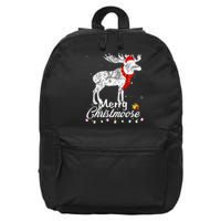 Merry Christmoose Lights Santa Hat Funny Christmas Moose  16 in Basic Backpack