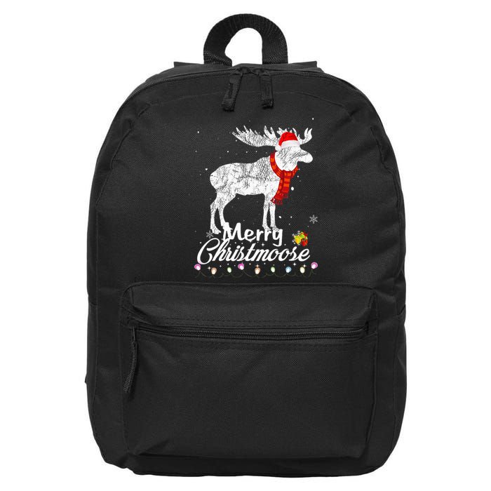 Merry Christmoose Lights Santa Hat Funny Christmas Moose  16 in Basic Backpack