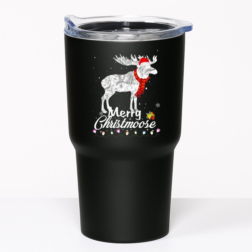 Merry Christmoose Lights Santa Hat Funny Christmas Moose  Tumbler