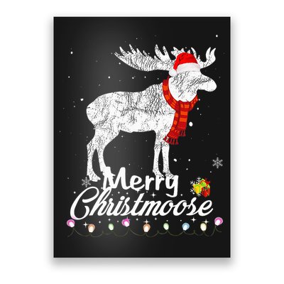 Merry Christmoose Lights Santa Hat Funny Christmas Moose  Poster