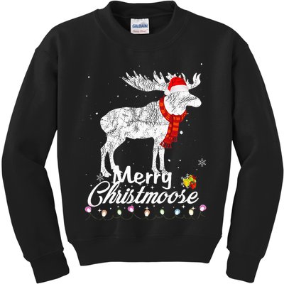 Merry Christmoose Lights Santa Hat Funny Christmas Moose  Kids Sweatshirt