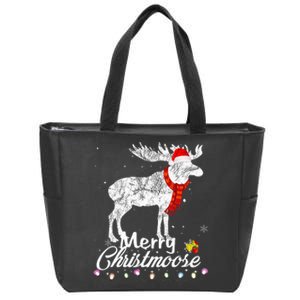 Merry Christmoose Lights Santa Hat Funny Christmas Moose  Zip Tote Bag