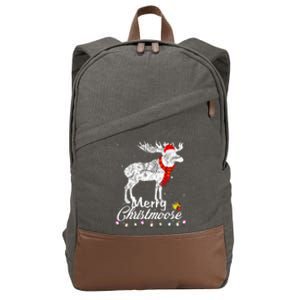 Merry Christmoose Lights Santa Hat Funny Christmas Moose  Cotton Canvas Backpack