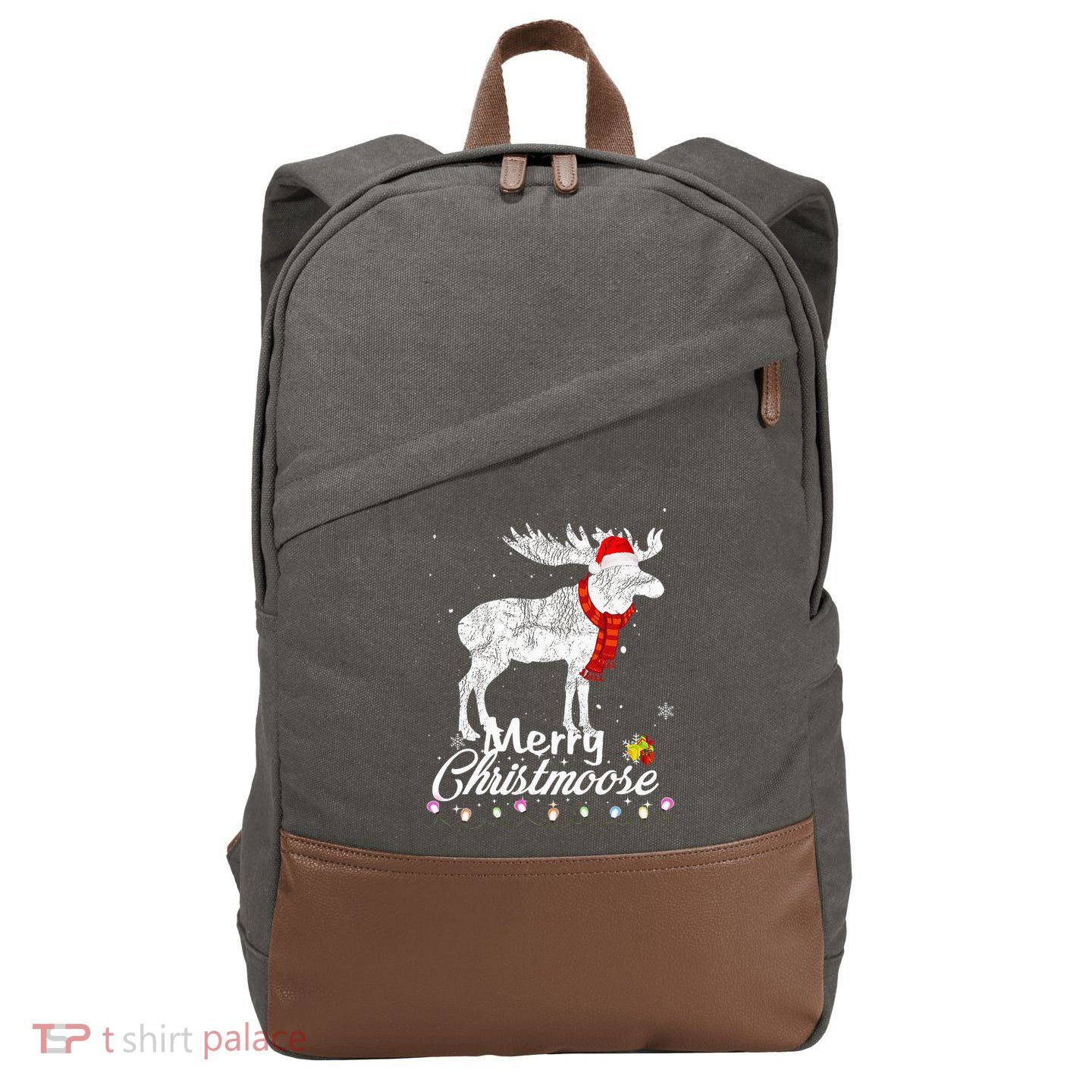 Merry Christmoose Lights Santa Hat Funny Christmas Moose  Cotton Canvas Backpack
