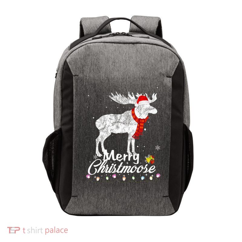 Merry Christmoose Lights Santa Hat Funny Christmas Moose  Vector Backpack