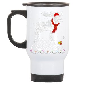 Merry Christmoose Lights Santa Hat Funny Christmas Moose  Stainless Steel Travel Mug