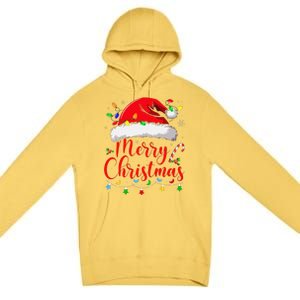 Merry Christmas Lights Red Santa Hat Xmas Family Premium Pullover Hoodie