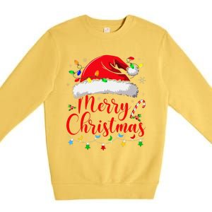 Merry Christmas Lights Red Santa Hat Xmas Family Premium Crewneck Sweatshirt