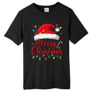 Merry Christmas Lights Red Santa Hat Xmas Family Tall Fusion ChromaSoft Performance T-Shirt