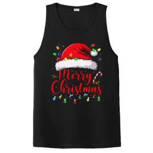 Merry Christmas Lights Red Santa Hat Xmas Family PosiCharge Competitor Tank