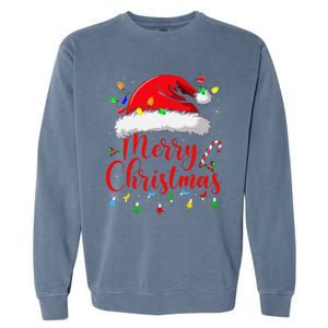 Merry Christmas Lights Red Santa Hat Xmas Family Garment-Dyed Sweatshirt