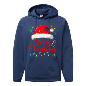 Merry Christmas Lights Red Santa Hat Xmas Family Performance Fleece Hoodie