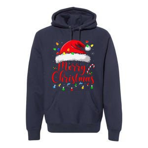 Merry Christmas Lights Red Santa Hat Xmas Family Premium Hoodie