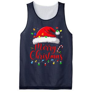 Merry Christmas Lights Red Santa Hat Xmas Family Mesh Reversible Basketball Jersey Tank