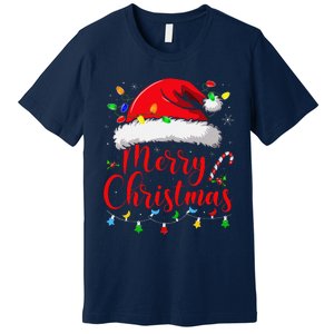 Merry Christmas Lights Red Santa Hat Xmas Family Premium T-Shirt