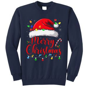 Merry Christmas Lights Red Santa Hat Xmas Family Tall Sweatshirt