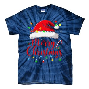 Merry Christmas Lights Red Santa Hat Xmas Family Tie-Dye T-Shirt